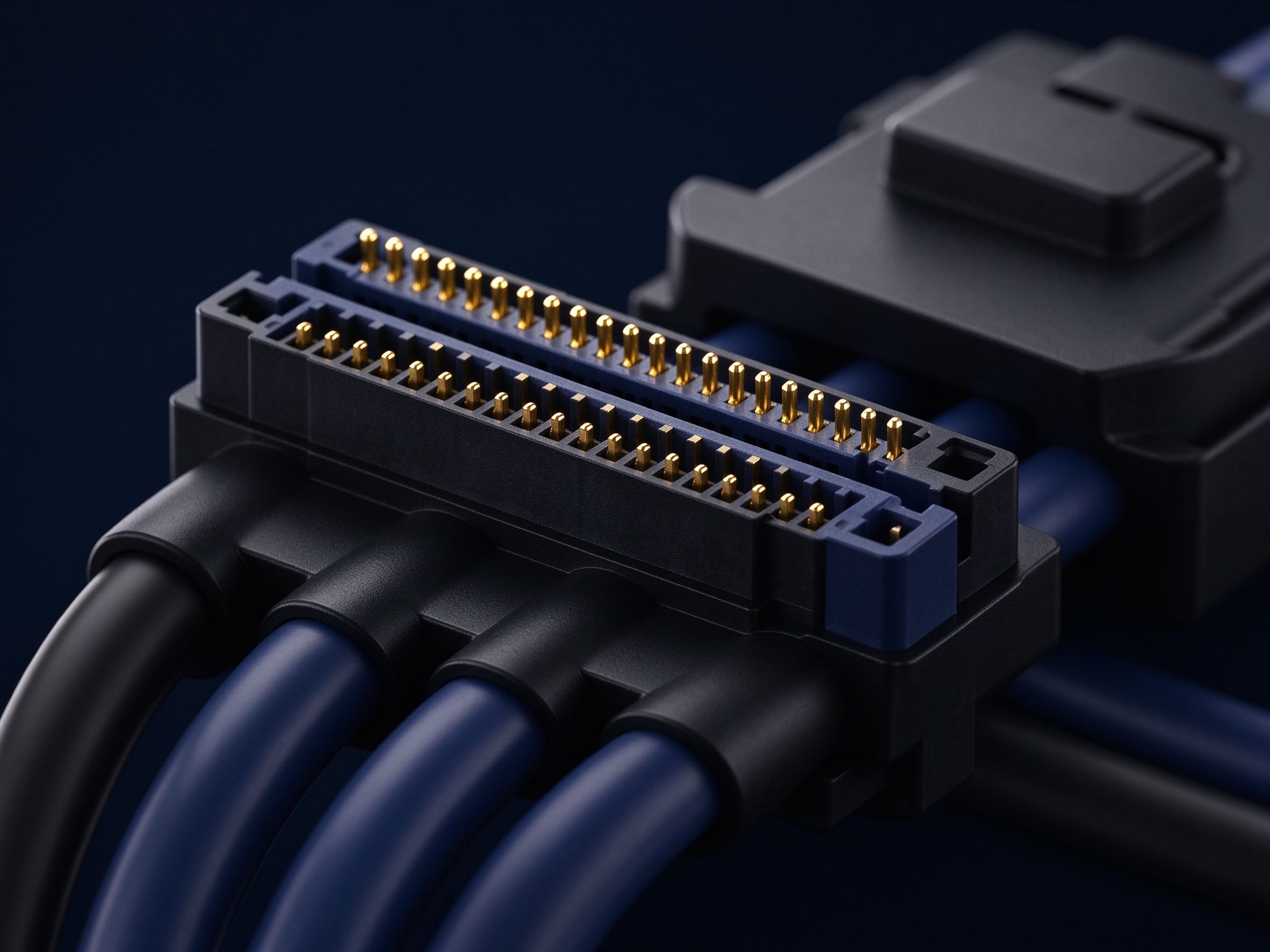 Connectors and cable assemblies with gold-plated pins