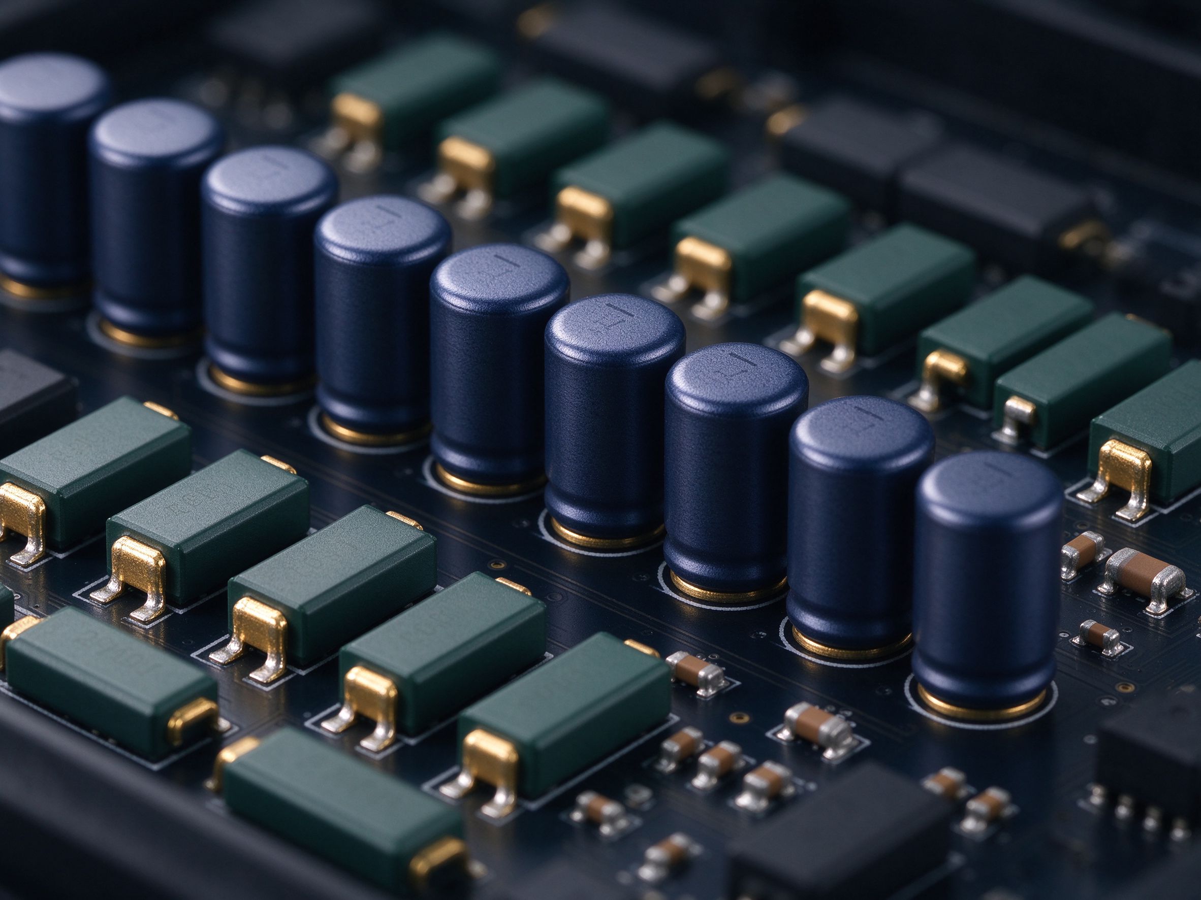 Capacitors and resistors on a circuit board