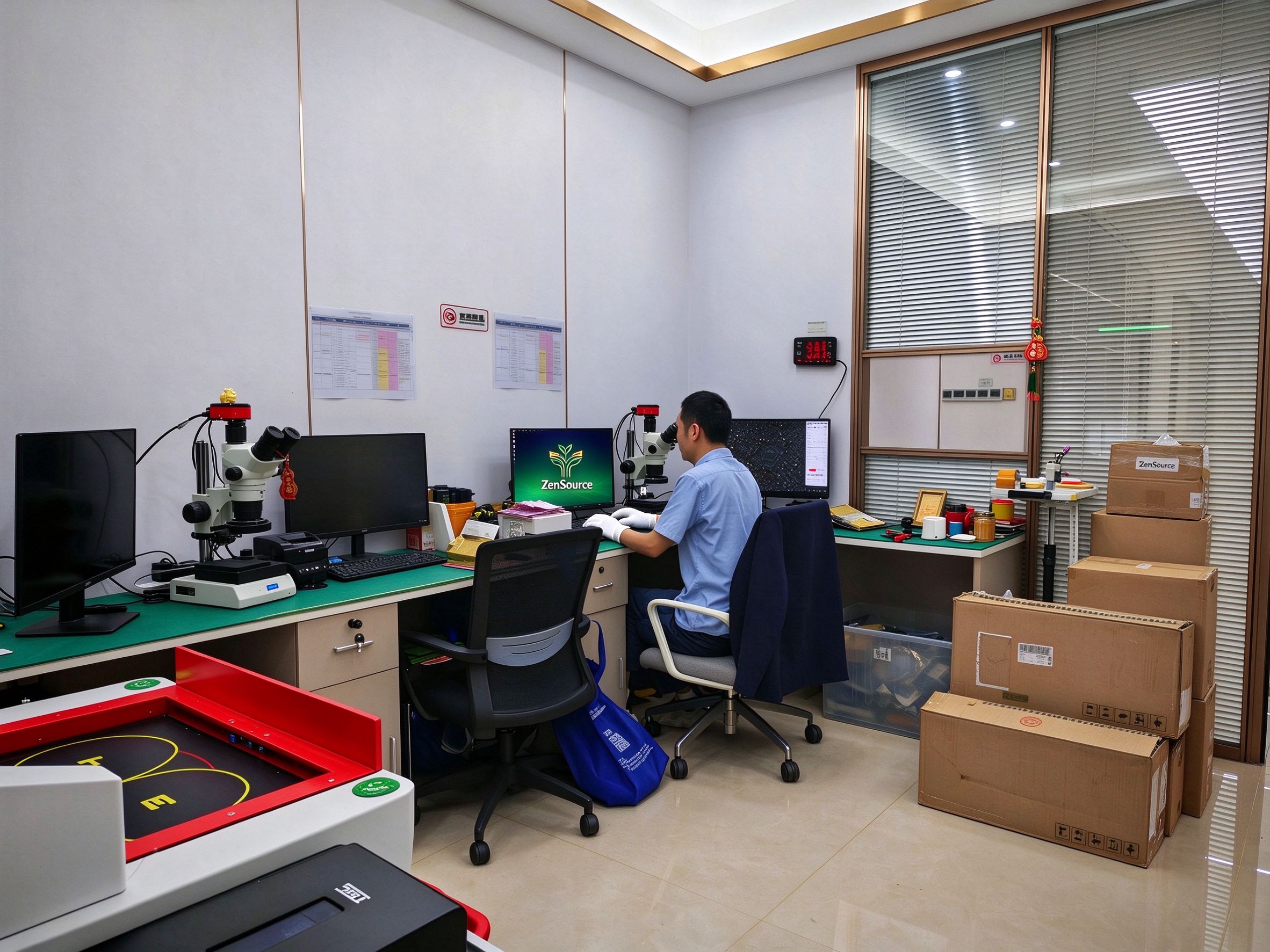 The ZenSource in-house quality-control laboratory with anti-static workstations and inspection equipment