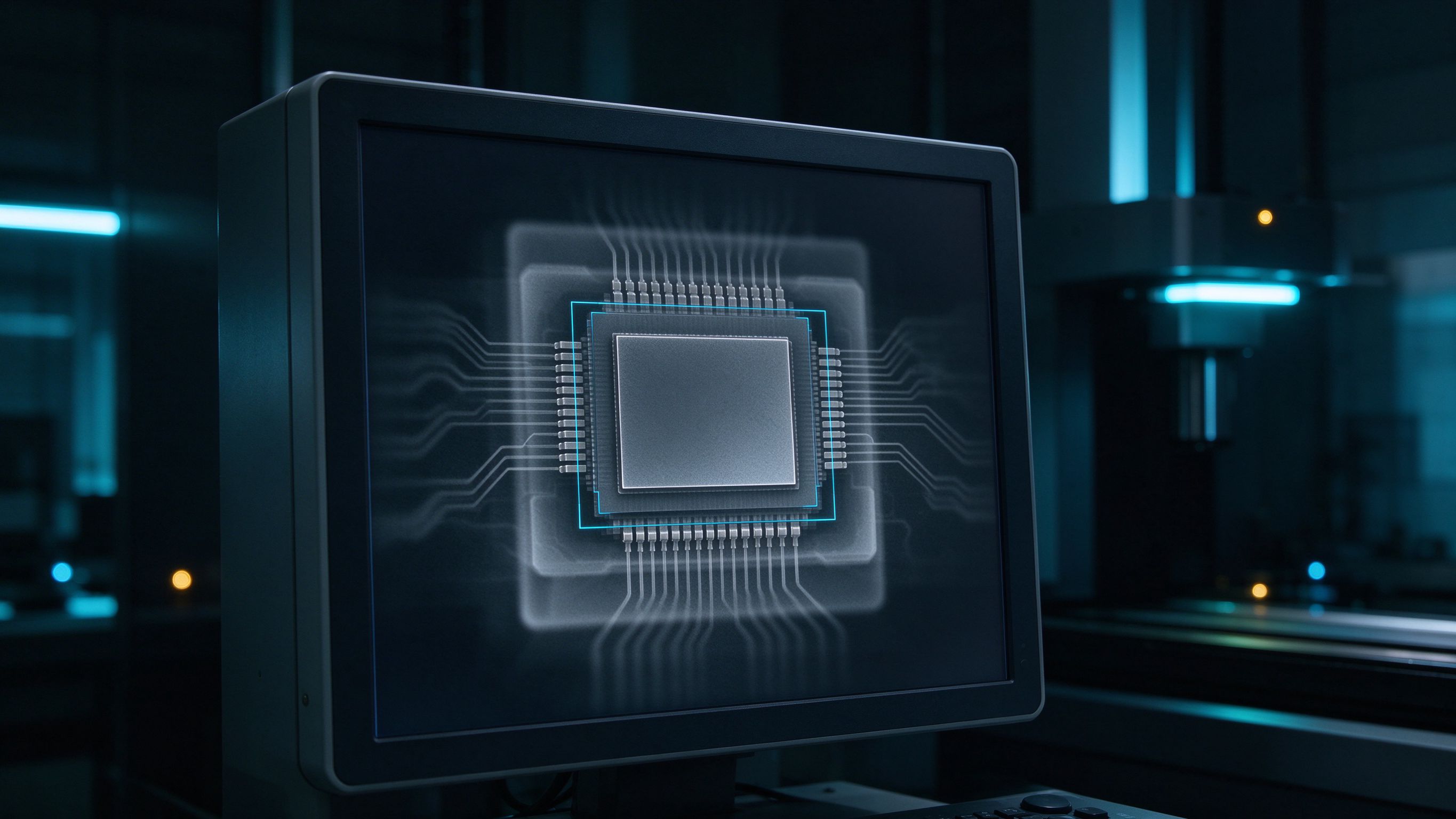An X-ray inspection screen showing the internal structure of a chip